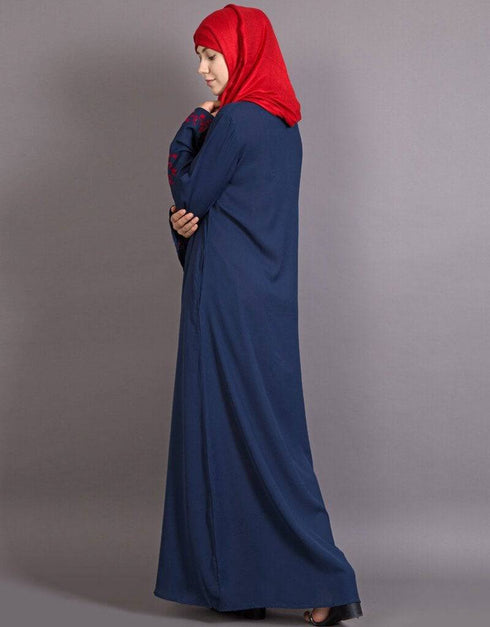 Modest Embroidered Butterfly Sleeve Party Abaya Grey