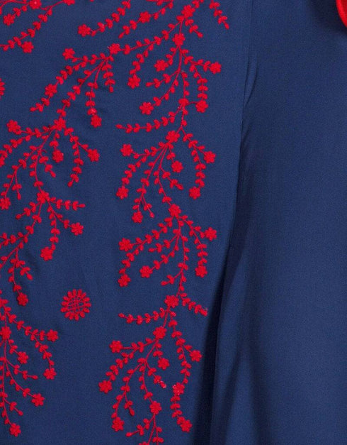 Modest Embroidered Butterfly Sleeve Party Abaya Grey