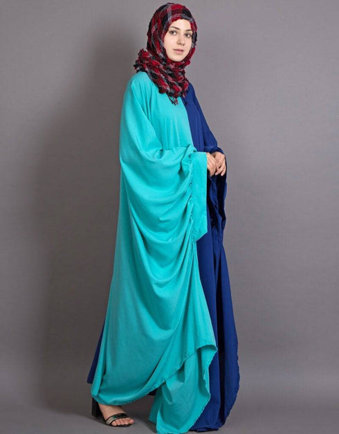 Islamic Contrast one piece Casual Abaya Blue