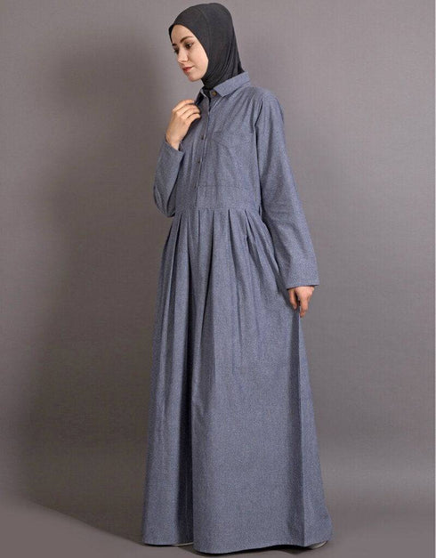 Women Shirt collar executive Abaya Blue
