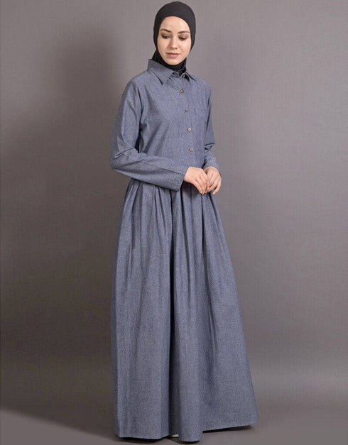 Women Shirt collar executive Abaya Blue