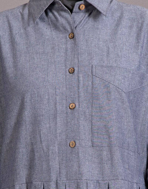 Women Shirt collar executive Abaya Blue