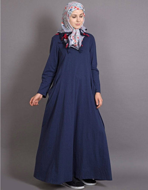 Trendy Jersey travel Abaya Blue