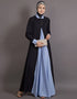 Muslimah Contrast Yoke Black and Sky Blue Casual Abaya Black