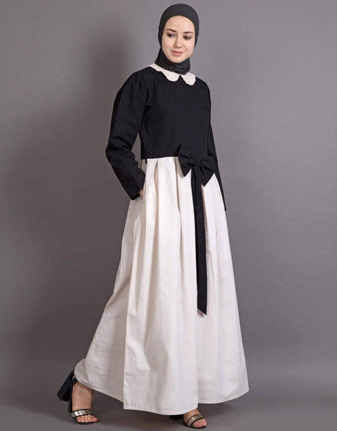 Muslim EMBROIDERED PETER PAN COLLAR party Abaya Black