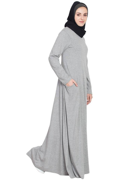 Islamic Extended Pocket Jersey Travel Abaya Silver