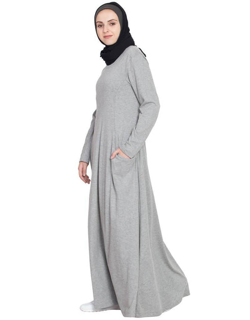 Islamic Extended Pocket Jersey Travel Abaya Silver