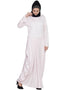 Arabic Pleating at waist White stretchable abaya Pink