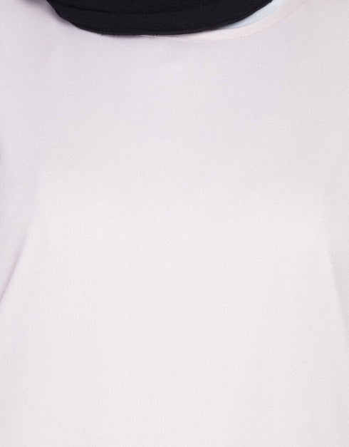 Arabic Pleating at waist White stretchable abaya Pink