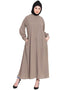 Women Hidden Placket front open casual Abaya Brown