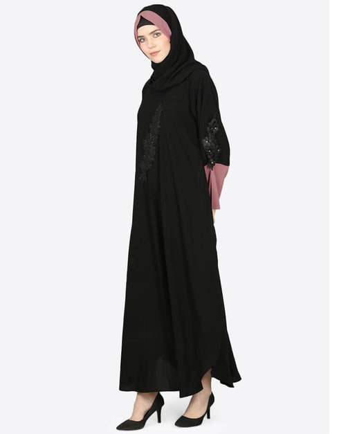 Arabic Patch Contrast Cuff Black Kaftan Black