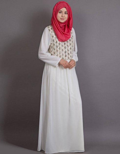 Chic Embellished Navy Party Burqown - Burqa and Gown White