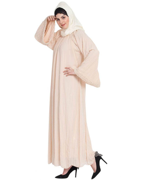 Dubai Pearls Hand work Halter neck Peach Wedding Abaya Peach