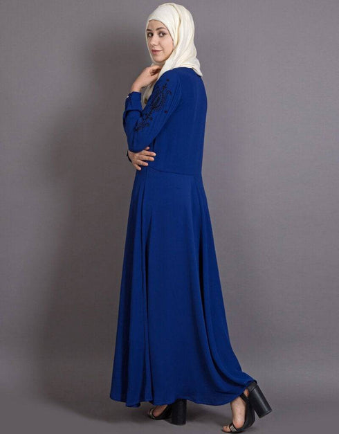 Trendy embroidered party abaya Blue