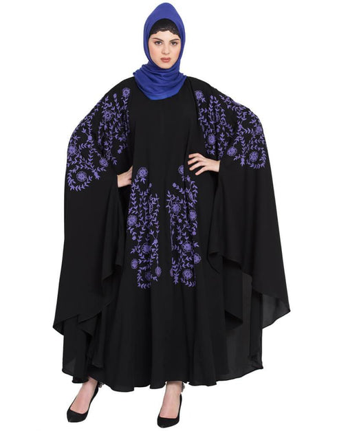 Modest Purple Embroidered Irani Kaftan Black