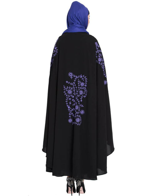 Modest Purple Embroidered Irani Kaftan Black