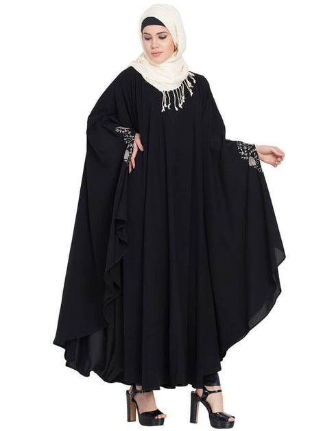 Muslimah Silver embroidered Irani Kaftan Black