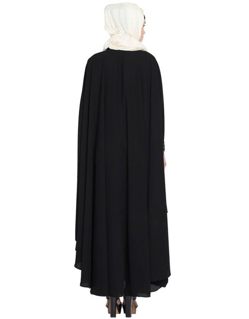 Muslimah Silver embroidered Irani Kaftan Black