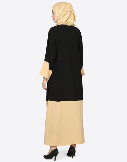 Islamic Contrast bottom cuff pearls beaded with inner Dubai Kaftan Black