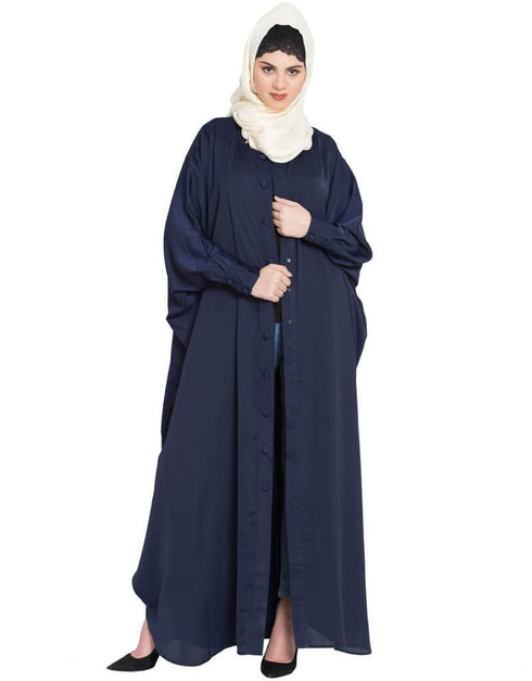 Chic Front open and cuff with self button butterfly Kaftan Blue