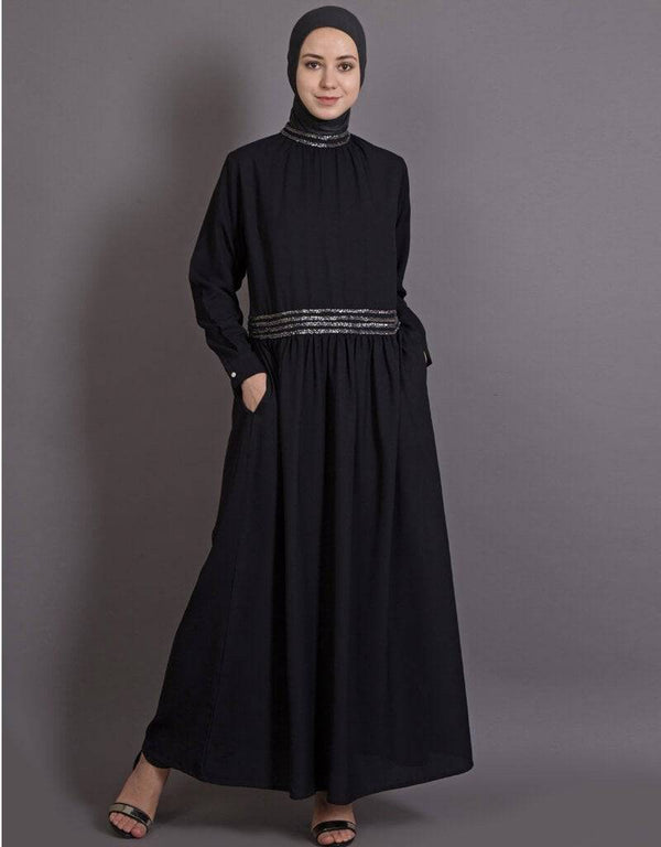 Modest Embellished Party Classic Abaya Black