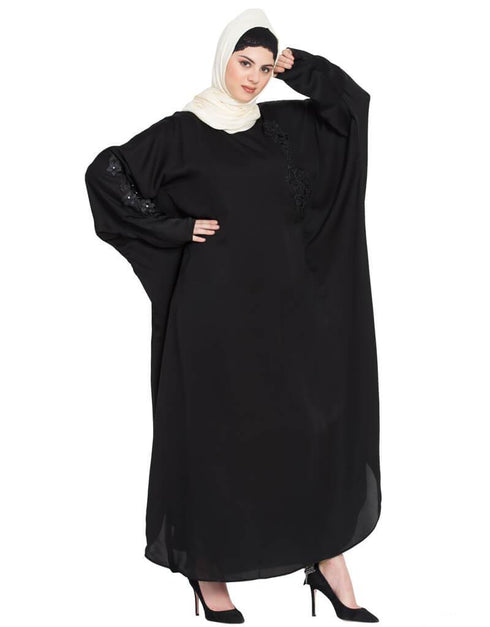 Women Embroidered patch butterfly Kaftan Black