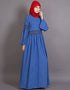 Islamic Lace at Waist and Sleeve Classic Abaya Blue