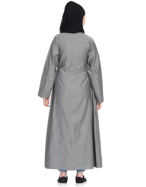 Dubai Front open with zip Denim Abaya Grey