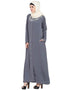 Trendy Decorative Button Front Open Abaya Grey