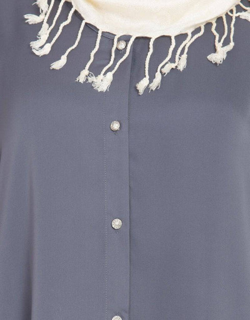 Trendy Decorative Button Front Open Abaya Grey