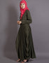 Trendy Pleating at Waist Stretchable Knits Travel Abaya Green