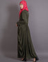 Trendy Pleating at Waist Stretchable Knits Travel Abaya Green