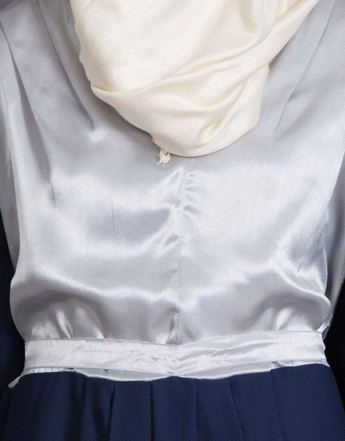 Muslim Contrast Yoke Bell Sleeve Bohemian Abaya Blue