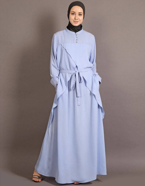 Women Yoke At Chest Triangle Panels Collage Girl Abaya Blue