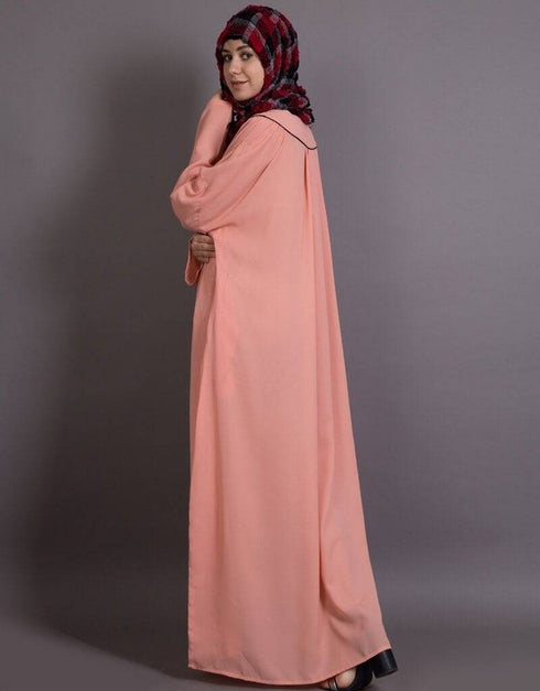 Women Scallop yoke bohemian casual Abaya Peach