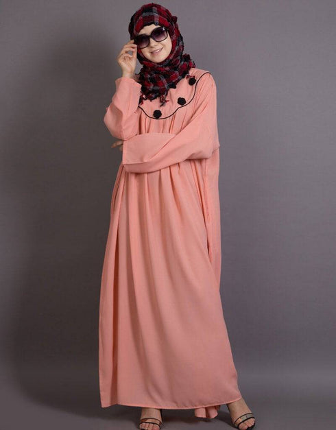 Women Scallop yoke bohemian casual Abaya Peach