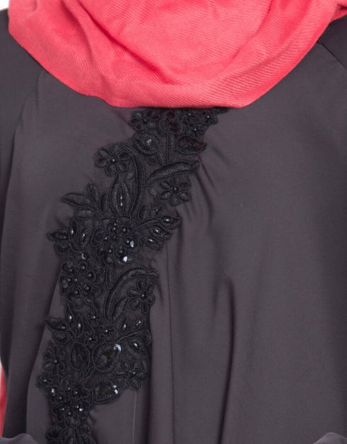 Islamic Embroidered Patch Umbrella Grey Abaya Grey