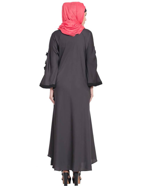 Islamic Embroidered Patch Umbrella Grey Abaya Grey