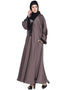 Women Embroidered Patch Umbrella Coffee Brown Abaya Brown