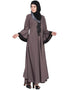 Women Embroidered Patch Umbrella Coffee Brown Abaya Brown
