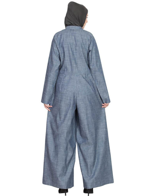 Muslim cotton chambray patch pocket pant Abaya Blue