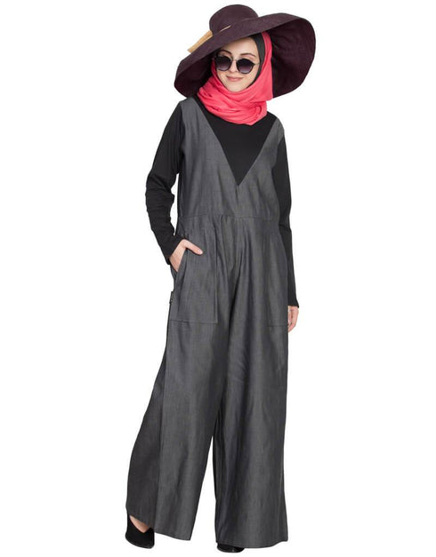 Islamic Denim and Jersey Jumpsuit Abaya Black