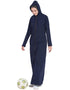 Chic front open patch pocket hood travel Abaya Blue