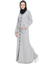 Trendy Front open Contrast stitching Travel cardigan Abaya Silver