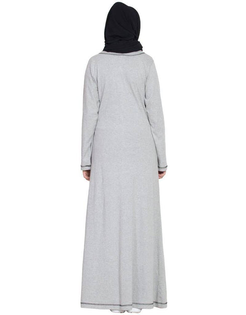 Trendy Front open Contrast stitching Travel cardigan Abaya Silver
