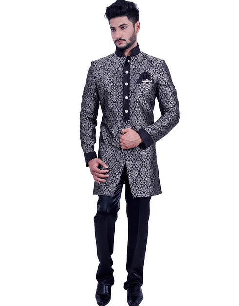 Silver With Black Indo western Dupion Brocade Pant