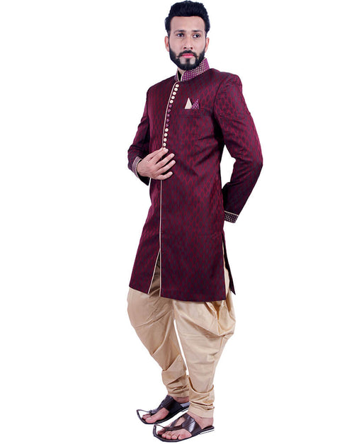 Wine Indo western Katan Kela Brocade Dhoti Closure View