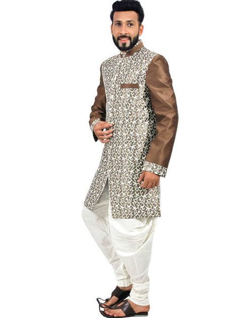 White With Sienna Coffee Indo western Tehra Zari Brocade Dhoti Closure View