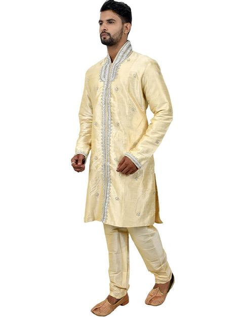 Cream Indo western Art Silk Chudidaar Closure View