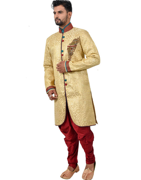 Golden Indo western Zari Brocade Silk Dhoti Closure View